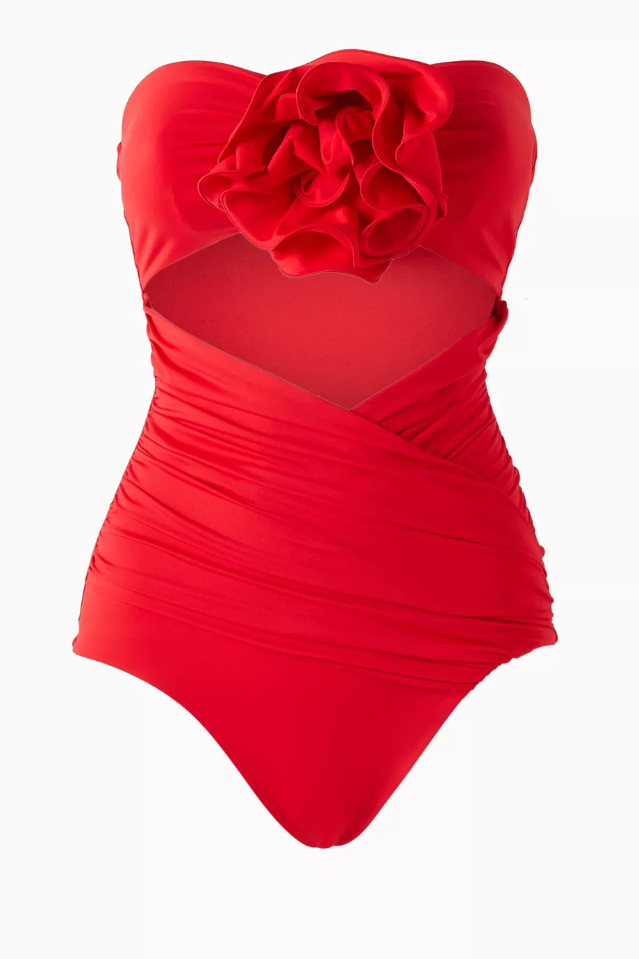 Flower Appliqué Strapless Cut-Out Swimsuit Red