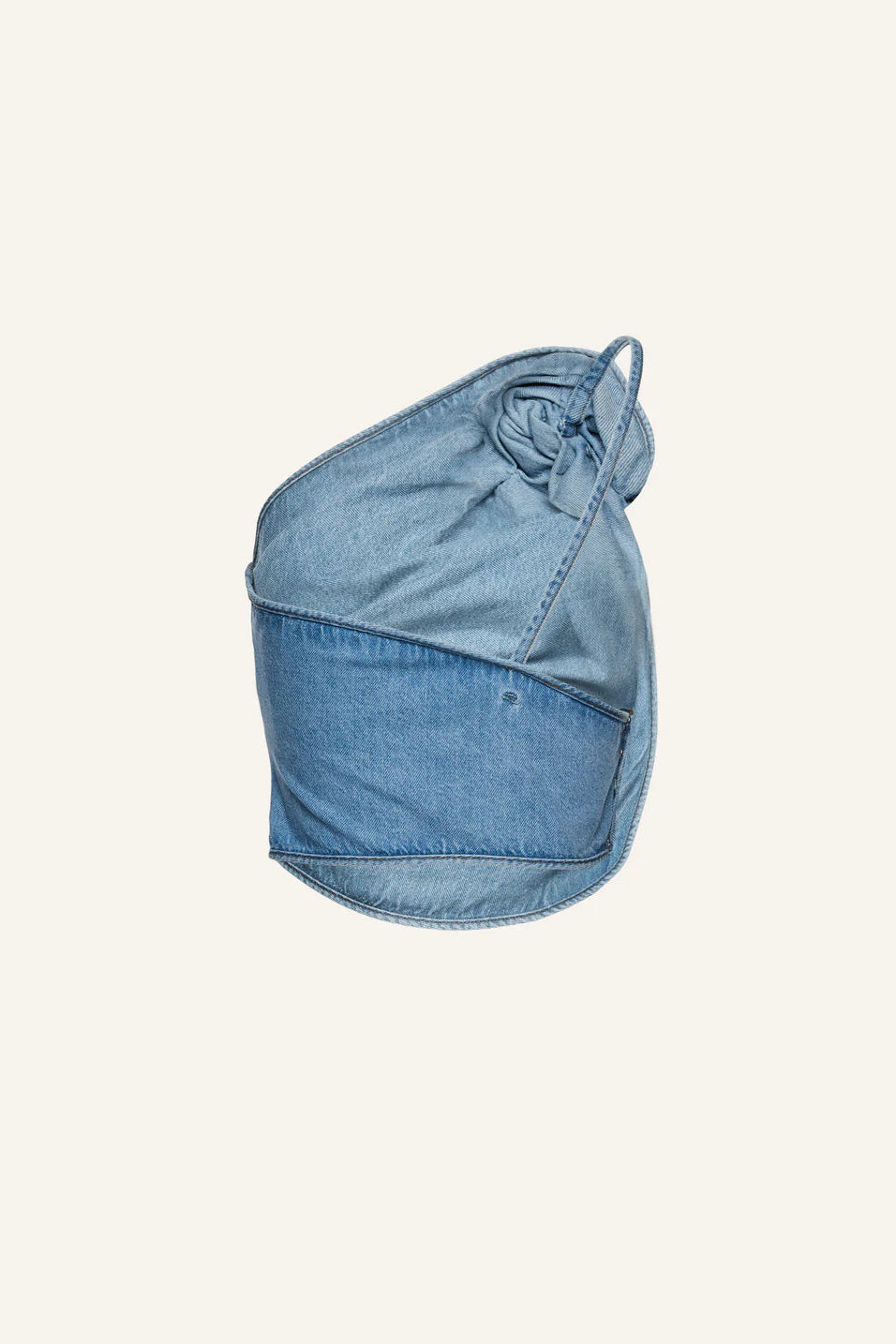 One-shoulder draped denim top in sky blue
