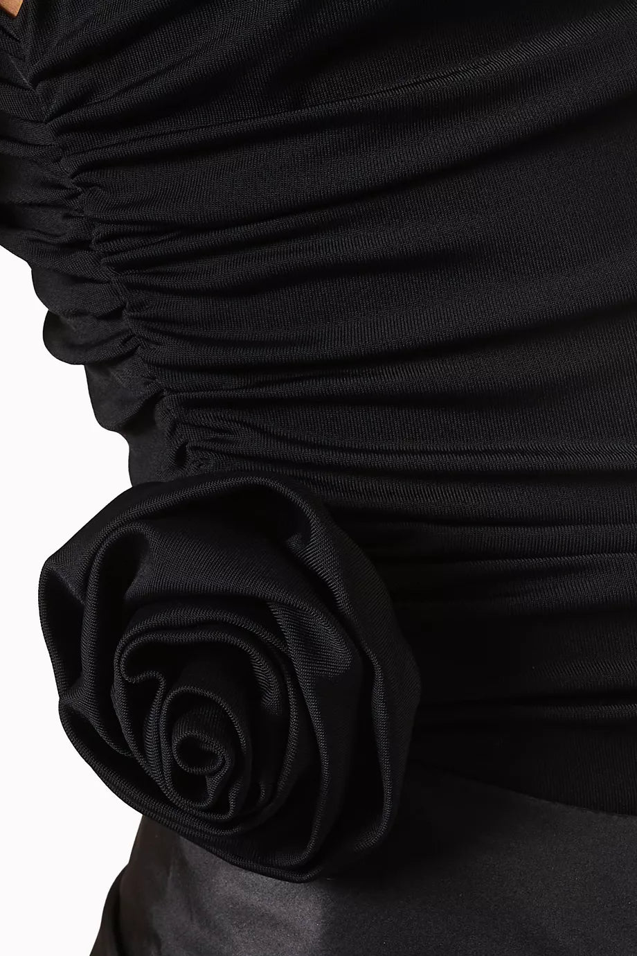 One Shoulder Flower Top Black