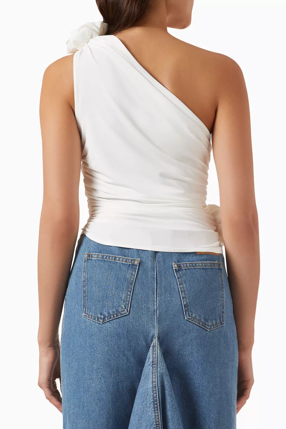 One Shoulder Flower Top Cream