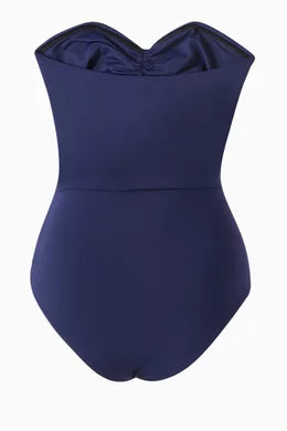 Flower Appliqué Strapless Cut-Out Swimsuit Navy