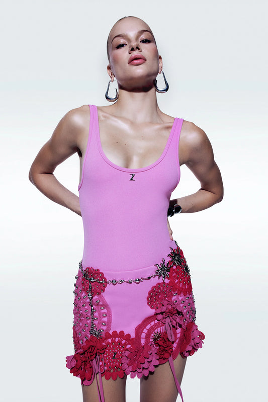 Flower Stud Skirt Pink