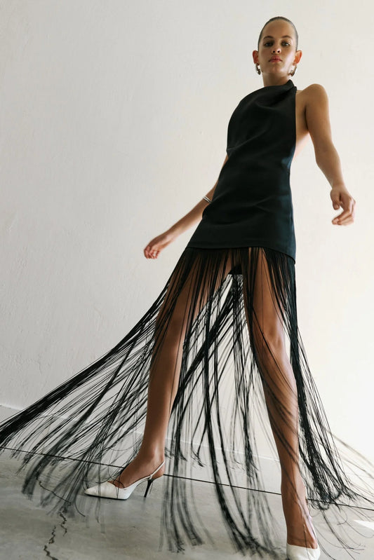 Anika Fringe Maxi Dress Black