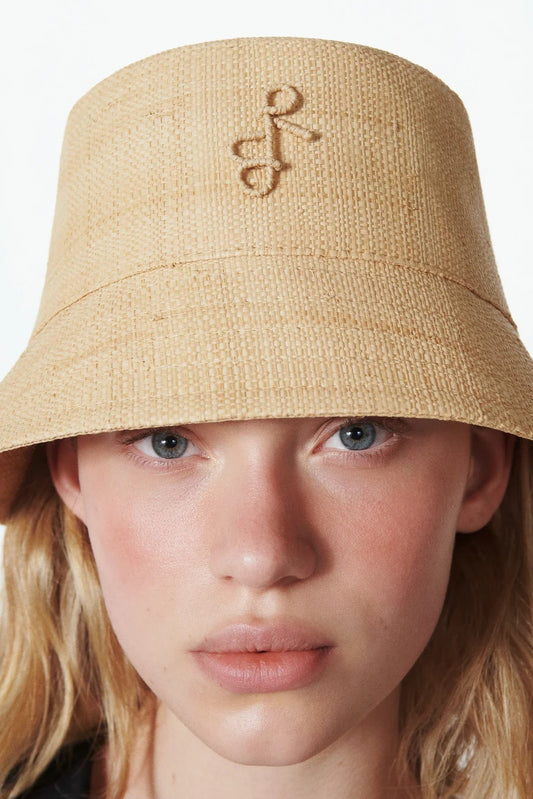 Monogram-embellished Straw Bucket Hat