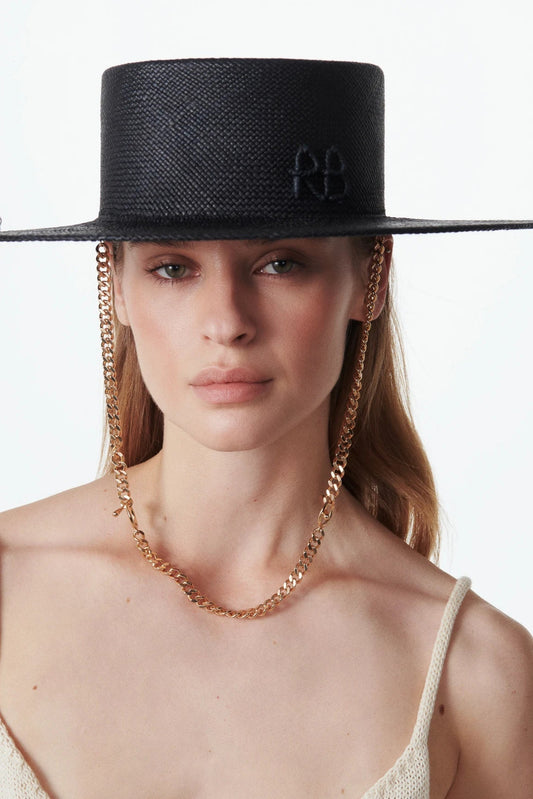 Pierced Canotier Hat Black