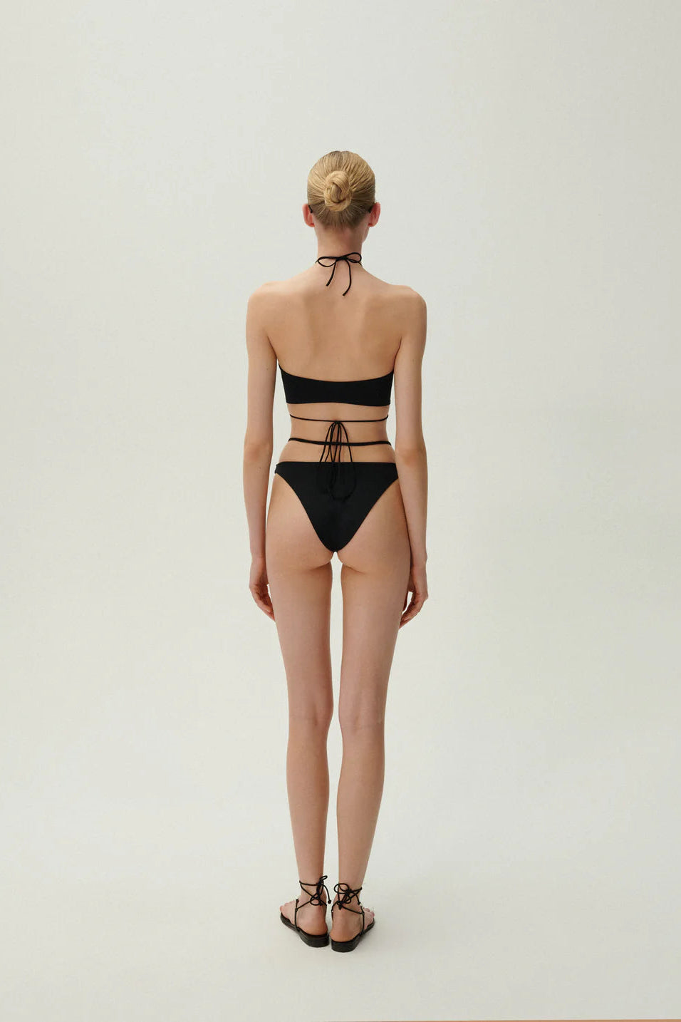 Halterneck pearl Bandeau Top & High Waist Pearl Swim Bottom in Black