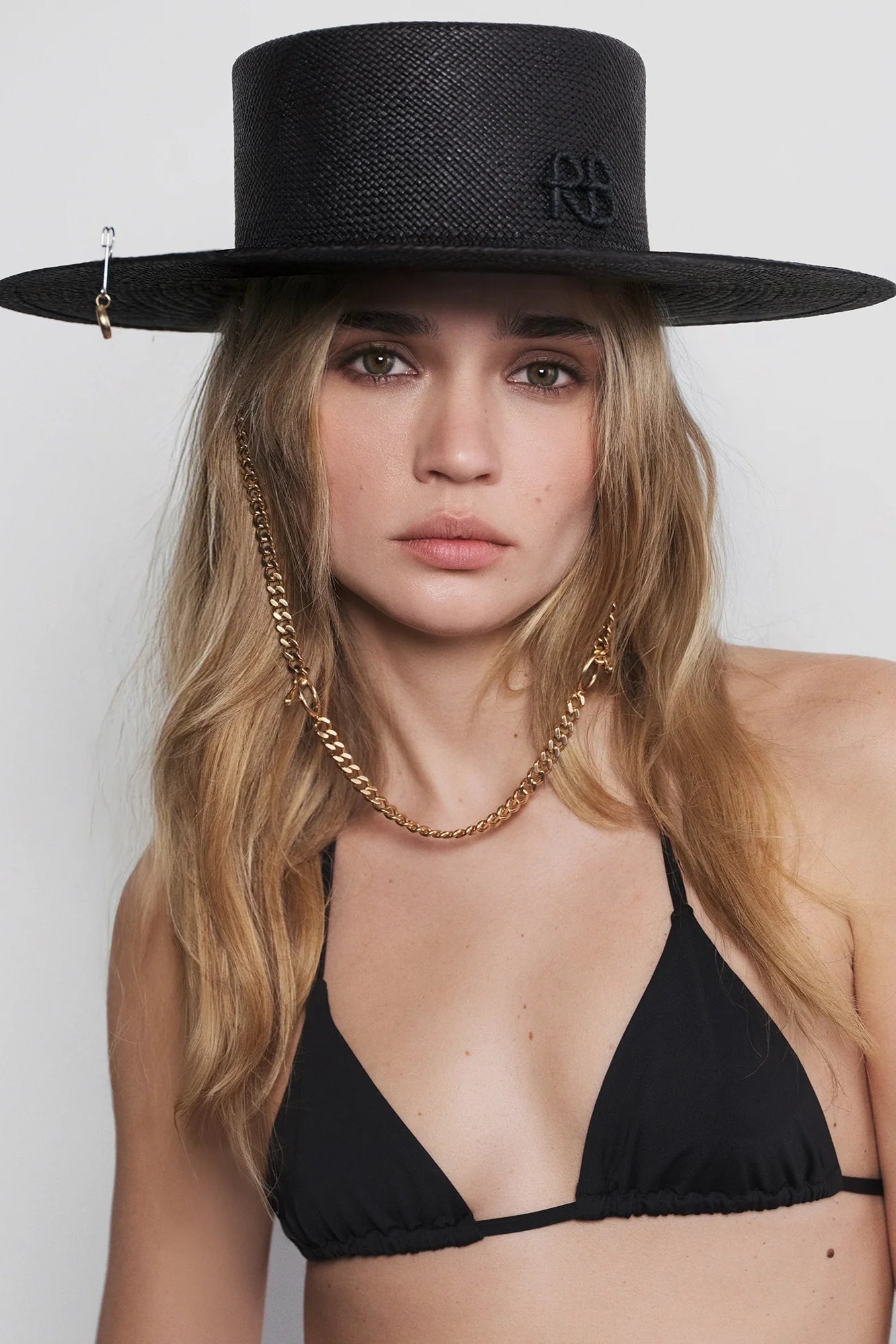 Pierced Canotier Hat Black