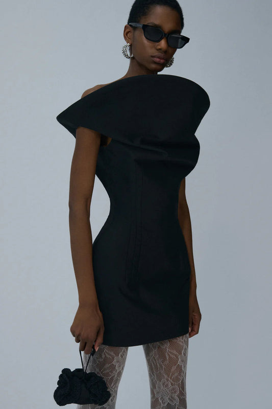 Sculpted cotton mini dress in black