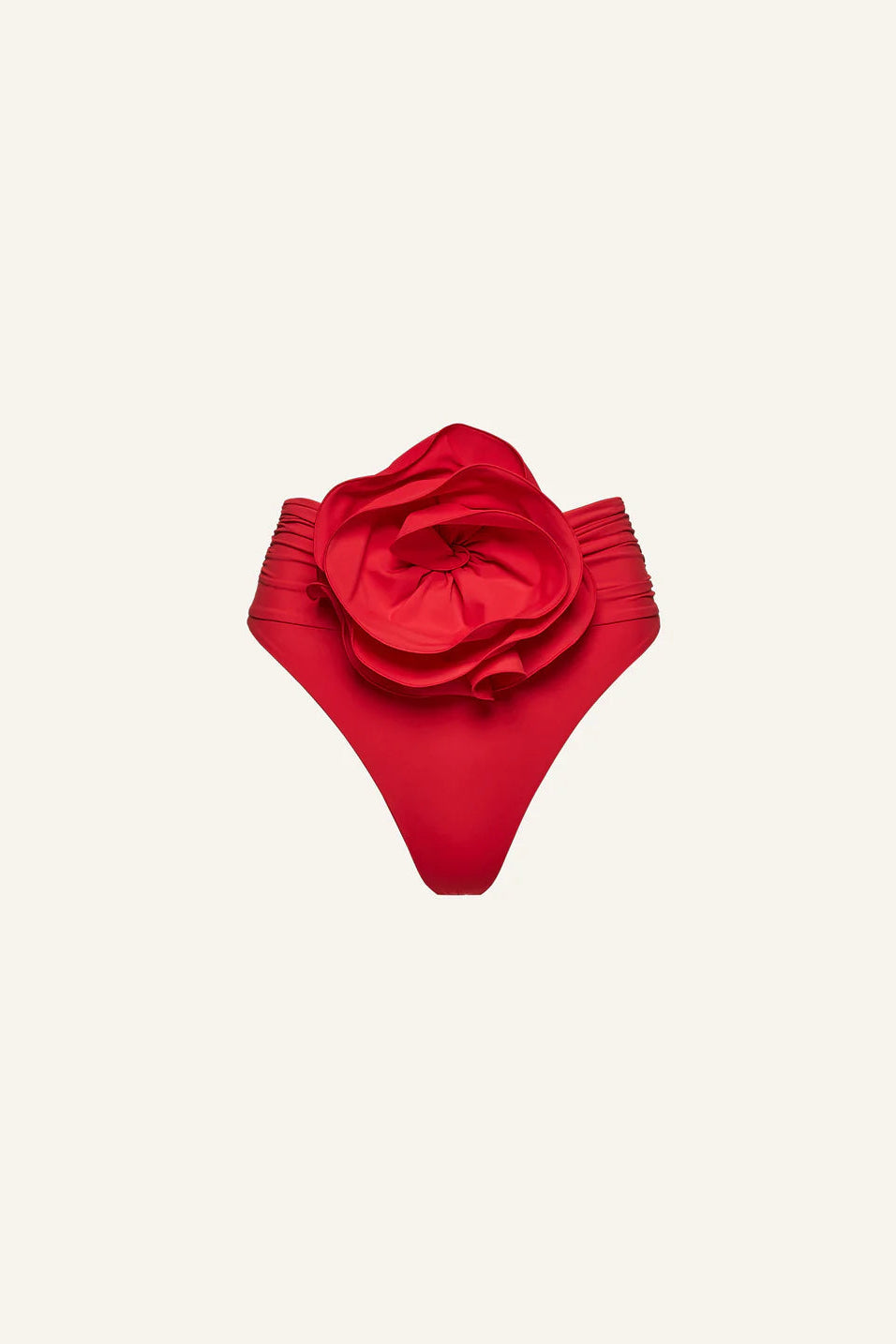 Bandeau Bikini Top & High-Waisted floral Appliqué Swim Bottom Red