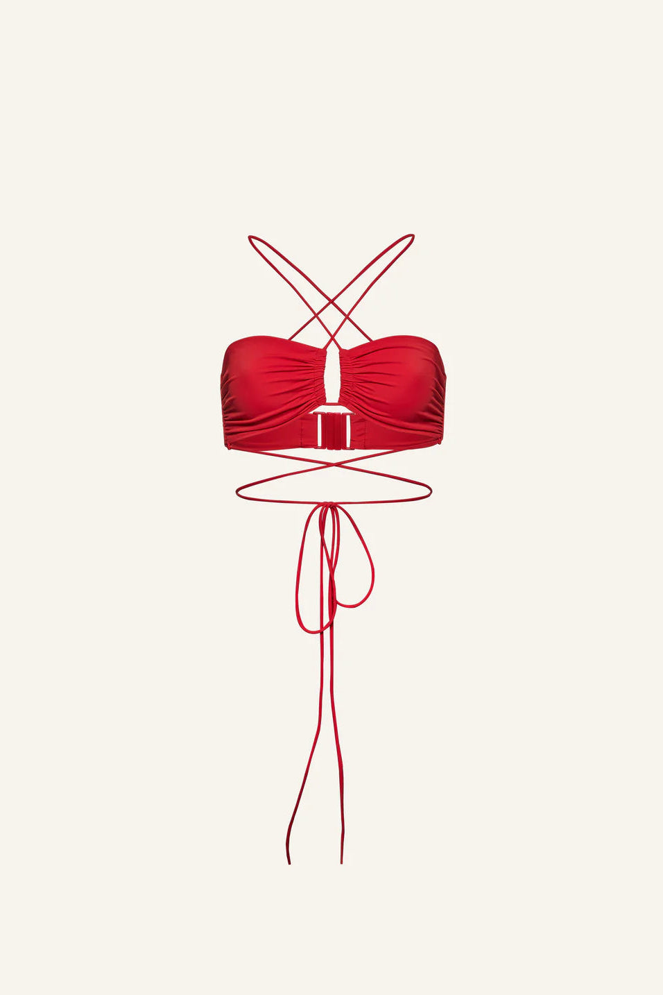 Bandeau Bikini Top & High-Waisted floral Appliqué Swim Bottom Red