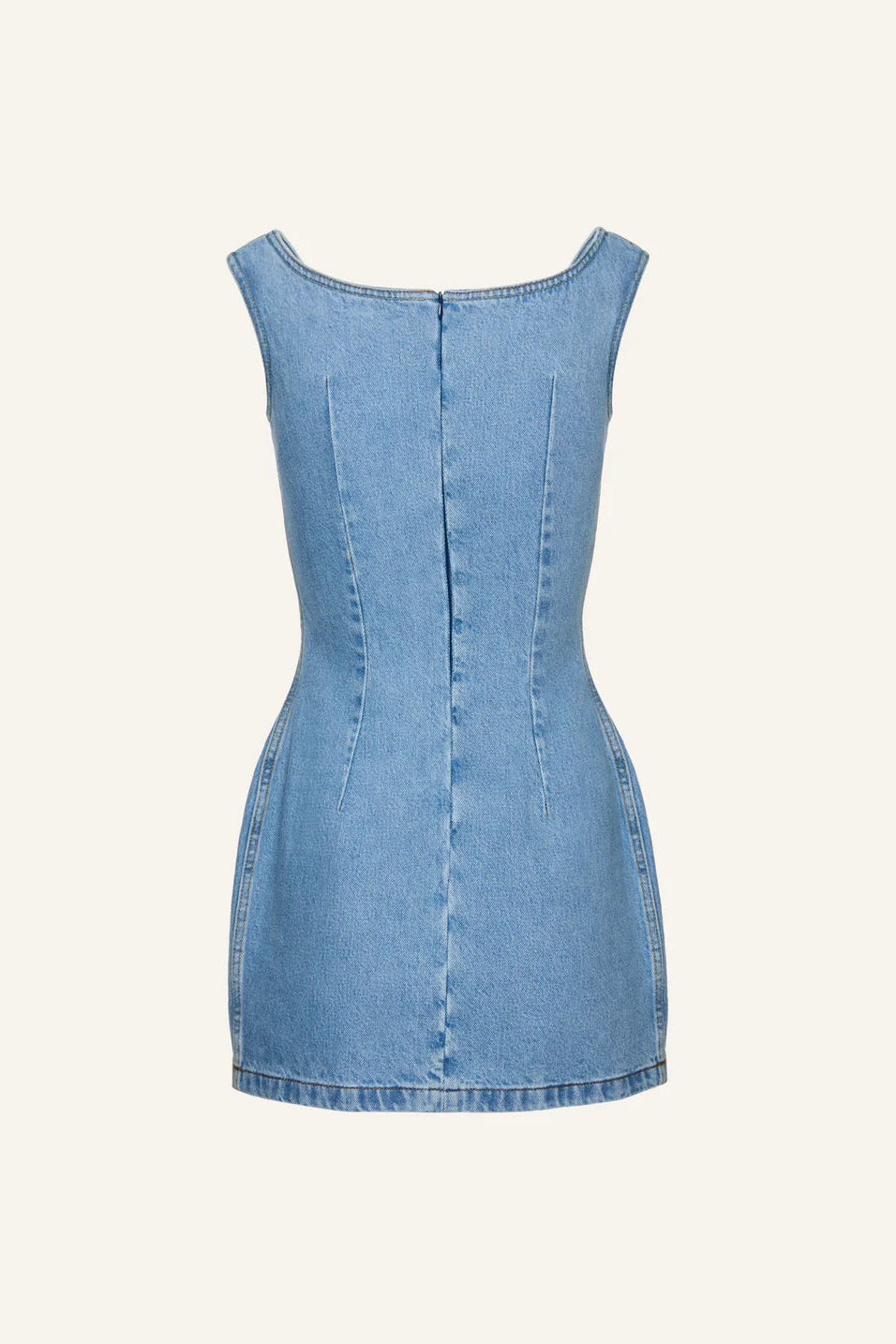 Round-neck mini denim dress in sky blue