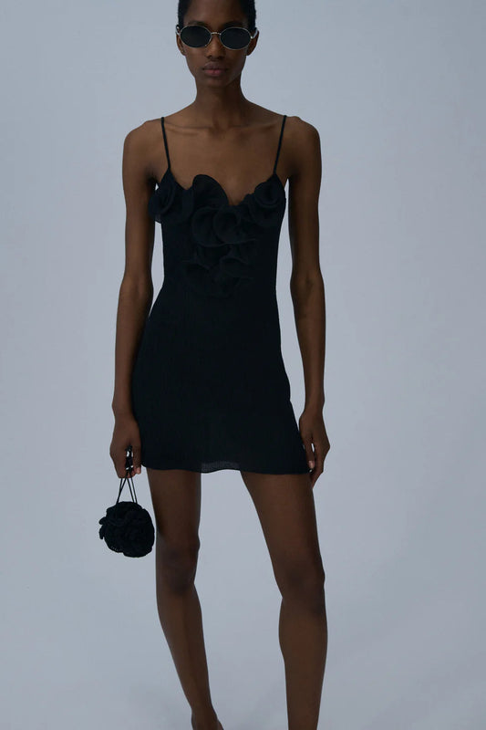 Sleeveless crepe beach mini dress in black