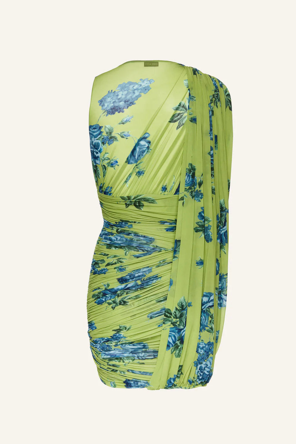 Sheer draped mini dress in green print