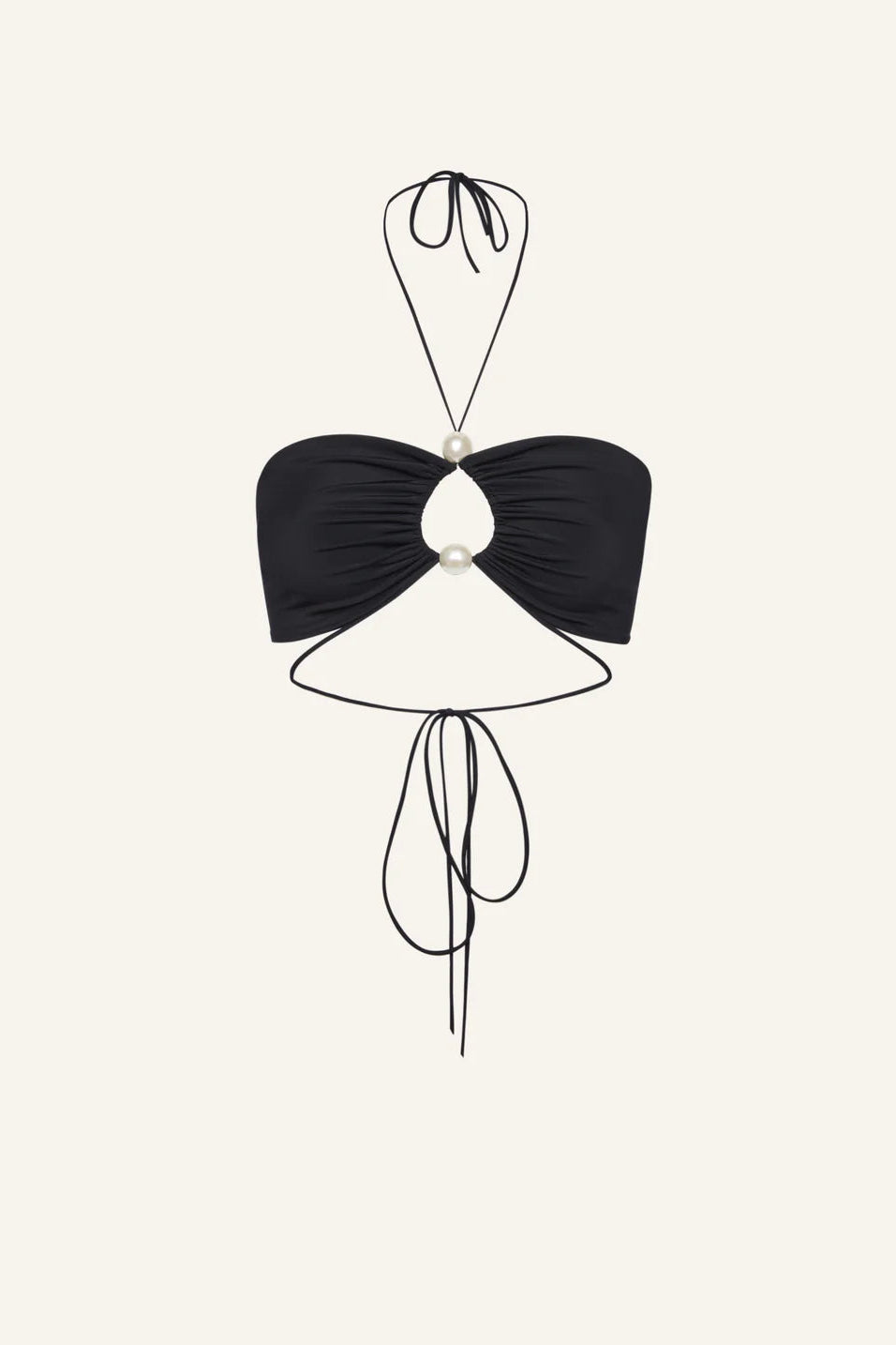 Halterneck pearl Bandeau Top & High Waist Pearl Swim Bottom in Black