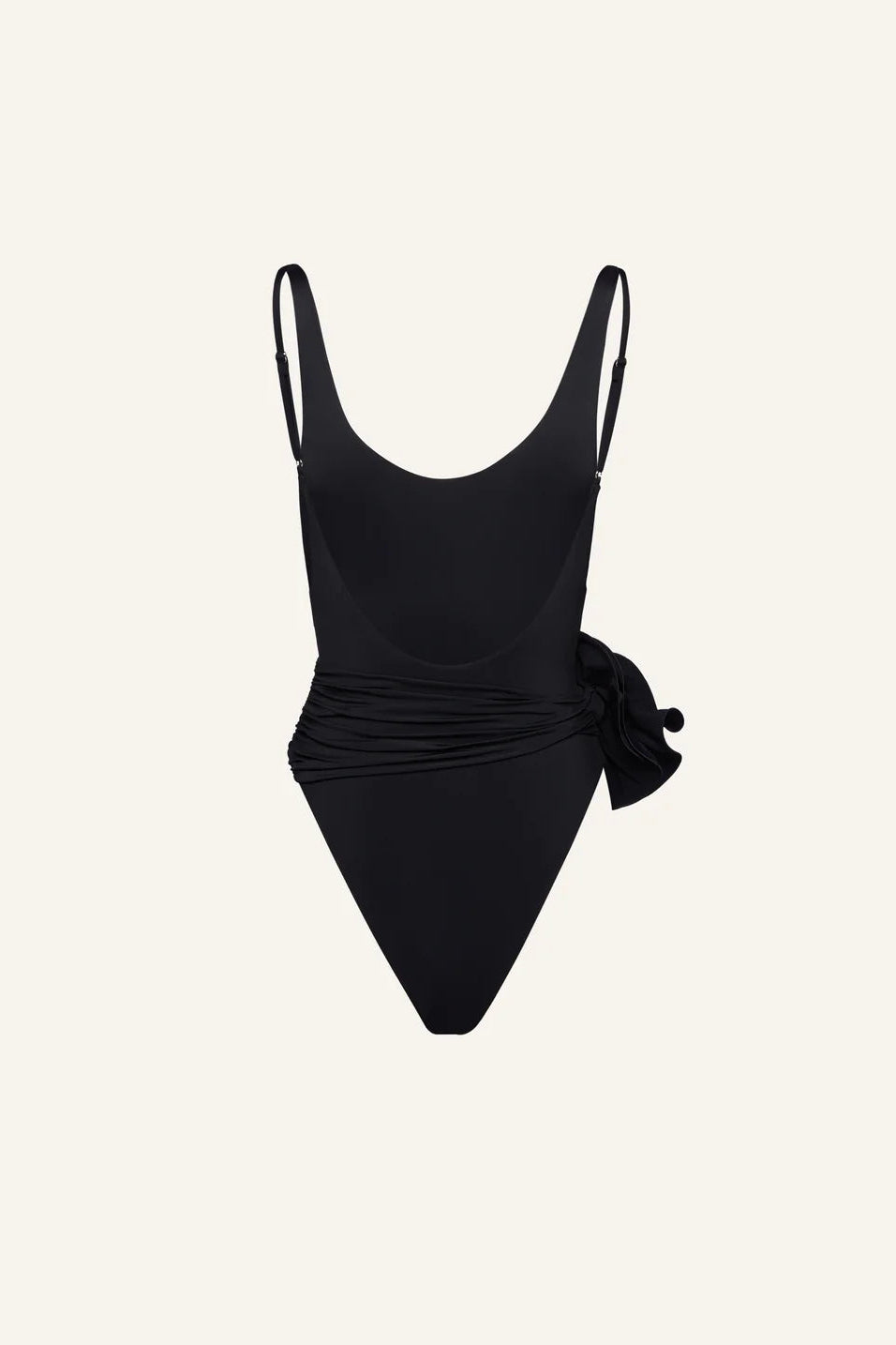Flower Scoop Neck Swimsuit in Black