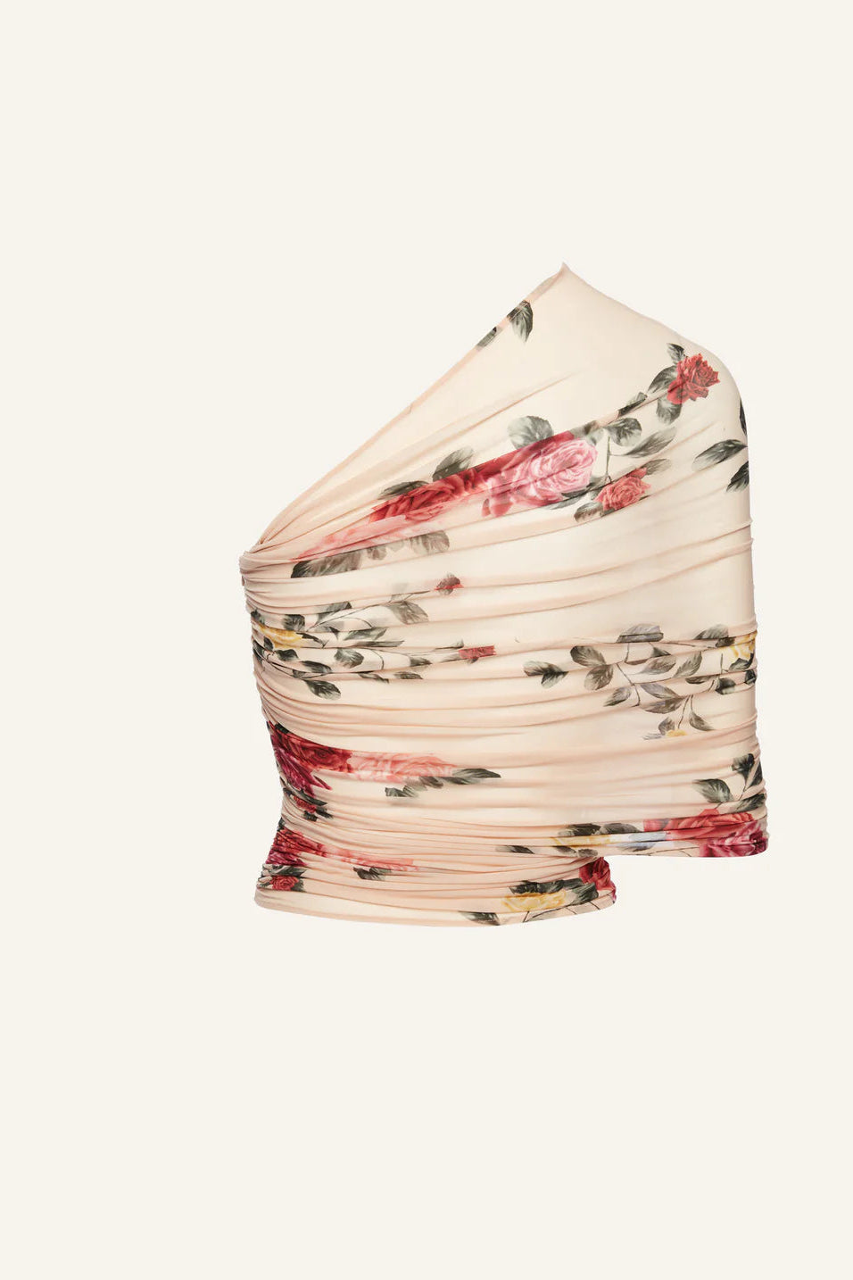 One Shoulder Floral Wrap Top Beige