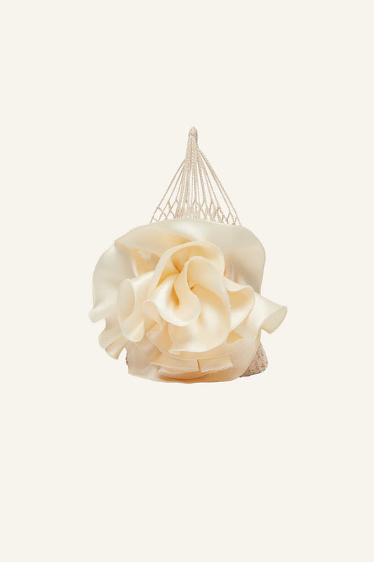 Small Devana Tote Bag in Satin & Crochet Cream