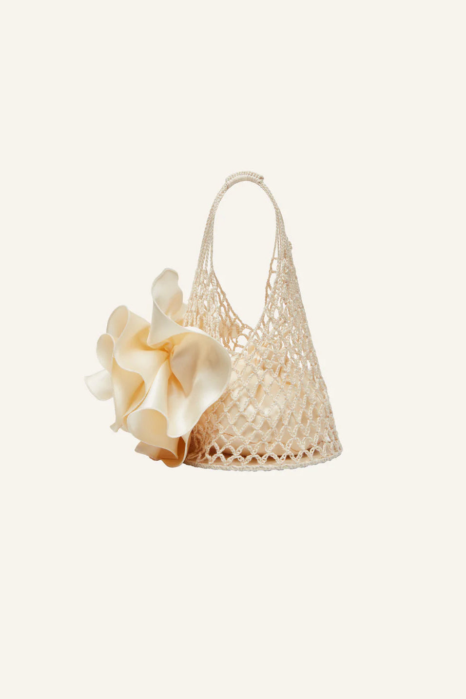 Small Devana Tote Bag in Satin & Crochet Cream