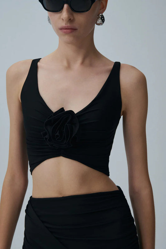 Draped Mini Swim Skirt in Black