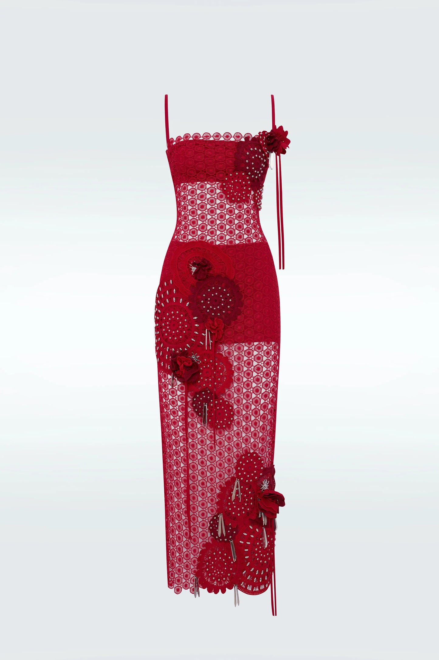 Broderie Flower Dress Red