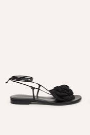 Wrap Around Flat Flower Sandals Black
